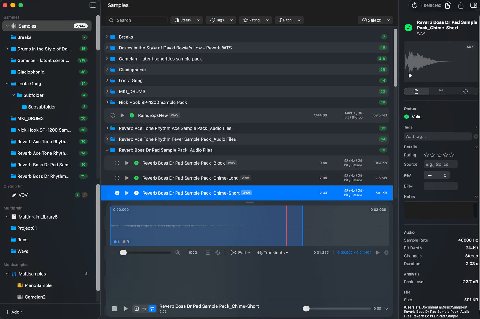 SampleStack sample editor in light and dark mode