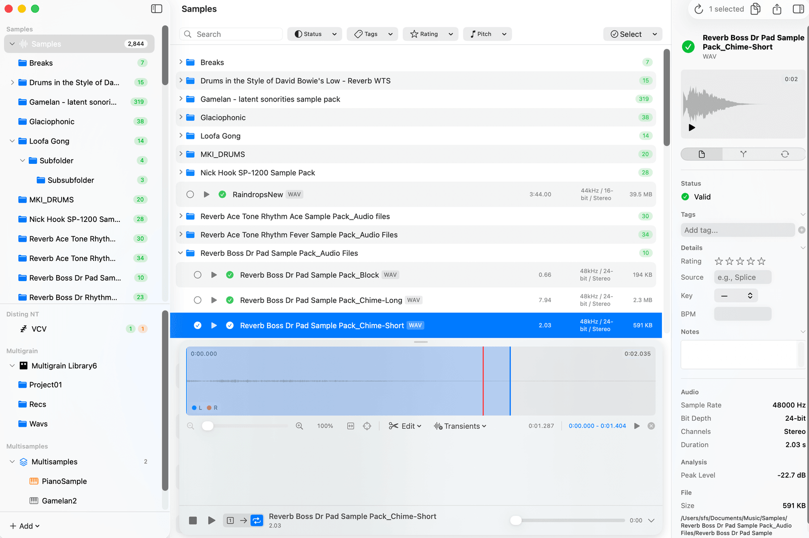 SampleStack sample editor in light and dark mode